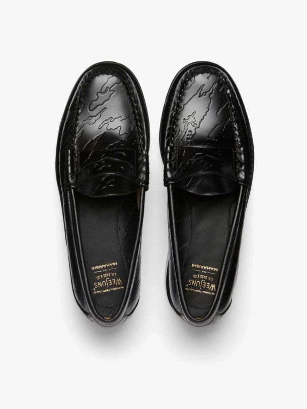 GH Bass x Maharishi Men Larson Penny Loafers Black Embossed