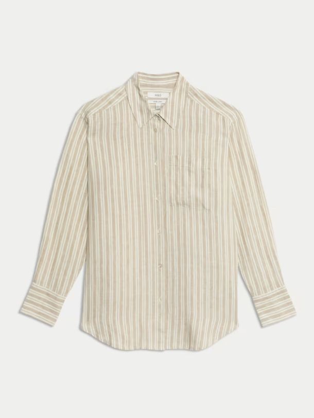 Pure Linen Collared Oversized Girlfriend Style Shirt