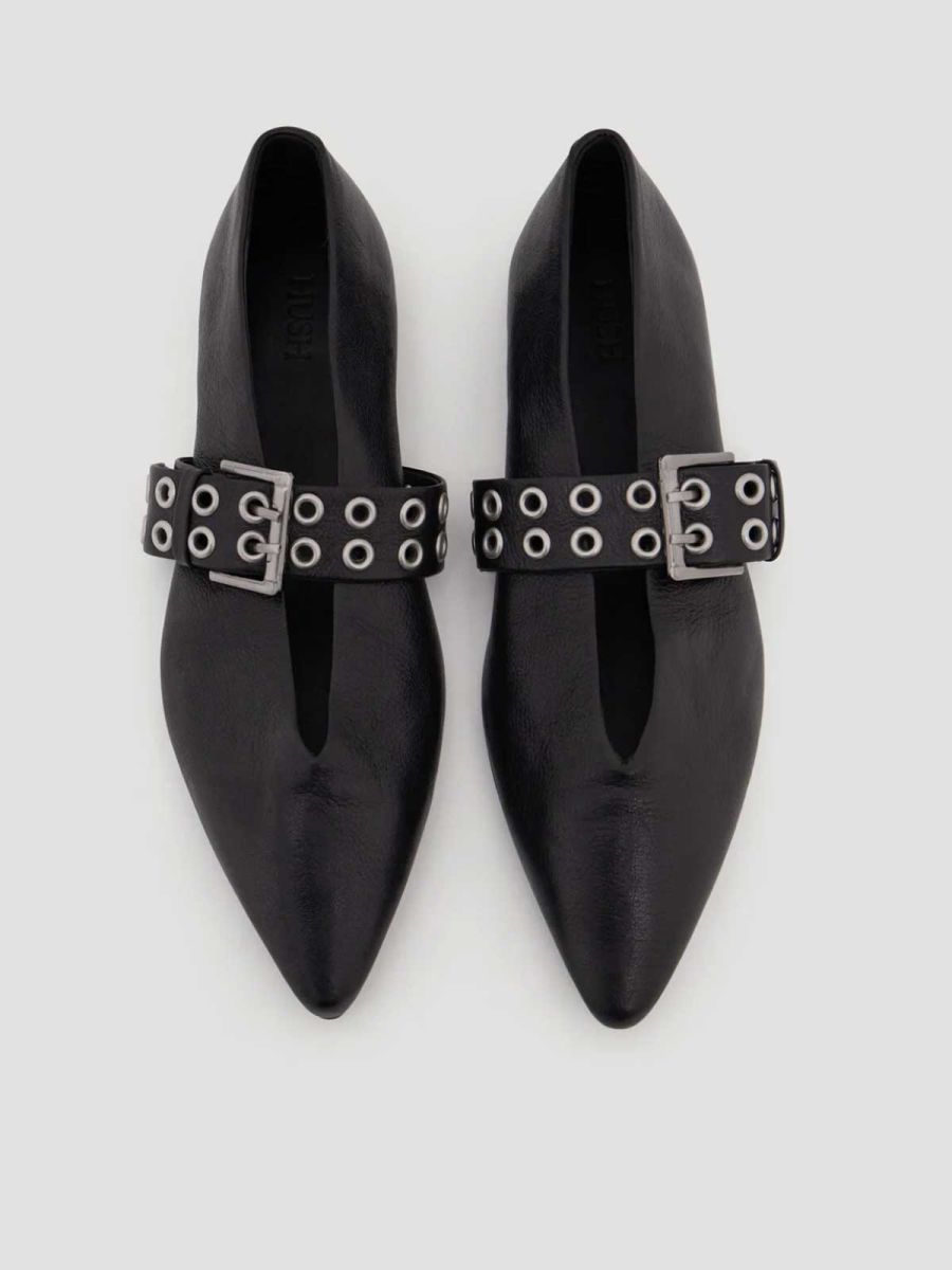 Buckled Leather Ballerina Flats