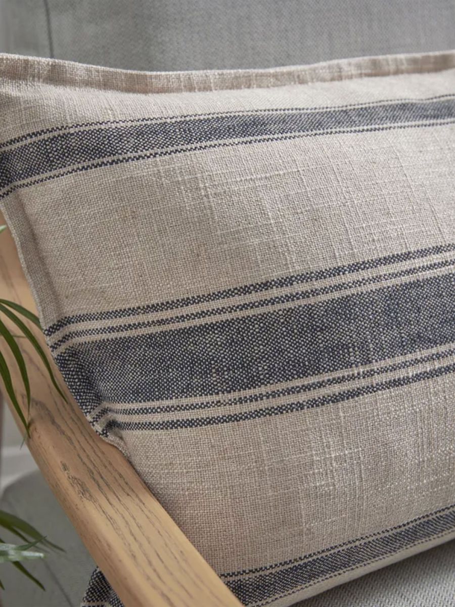 Black & Natural Striped Cushion Cover