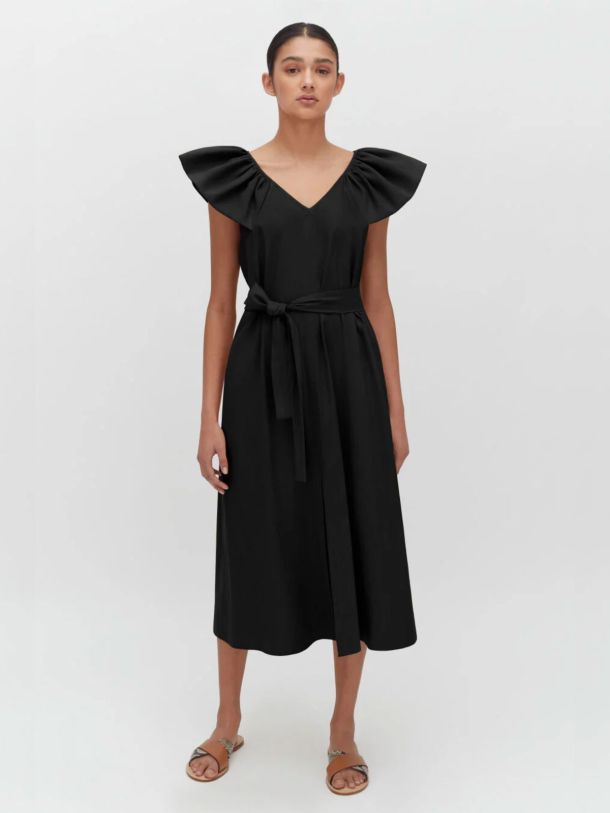 Linen Flutter Sleeve Dress