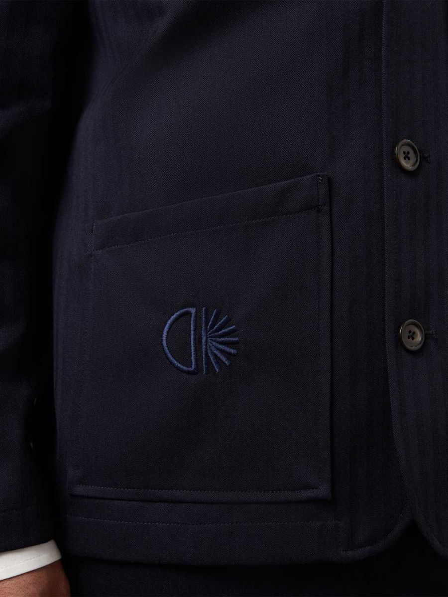 Mens Rich Navy Wool Herringbone Suit