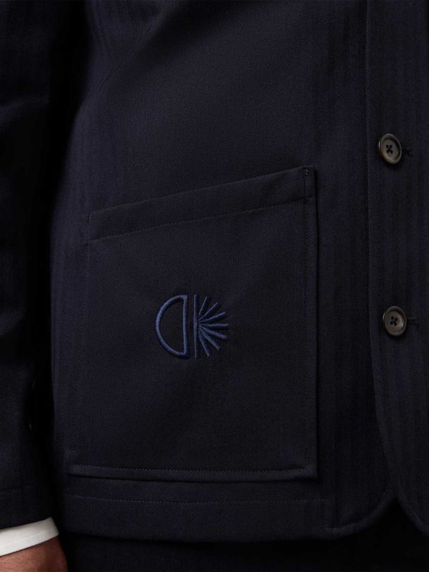 Mens Rich Navy Wool Herringbone Suit