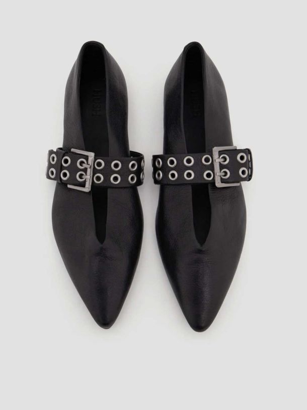 Buckled Leather Ballerina Flats