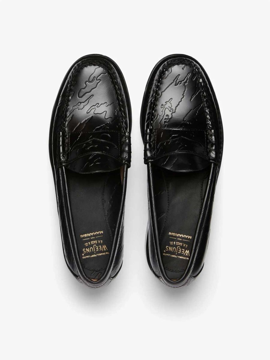 GH Bass x Maharishi Men Larson Penny Loafers Black Embossed