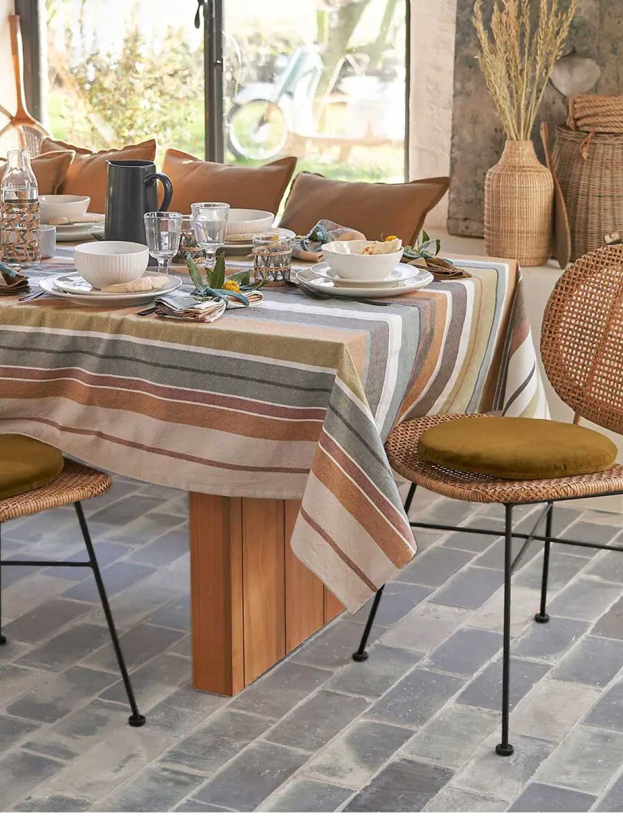 Antika Striped Organic Cotton Tablecloth