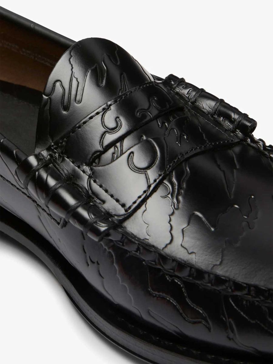 GH Bass x Maharishi Men Larson Penny Loafers Black Embossed