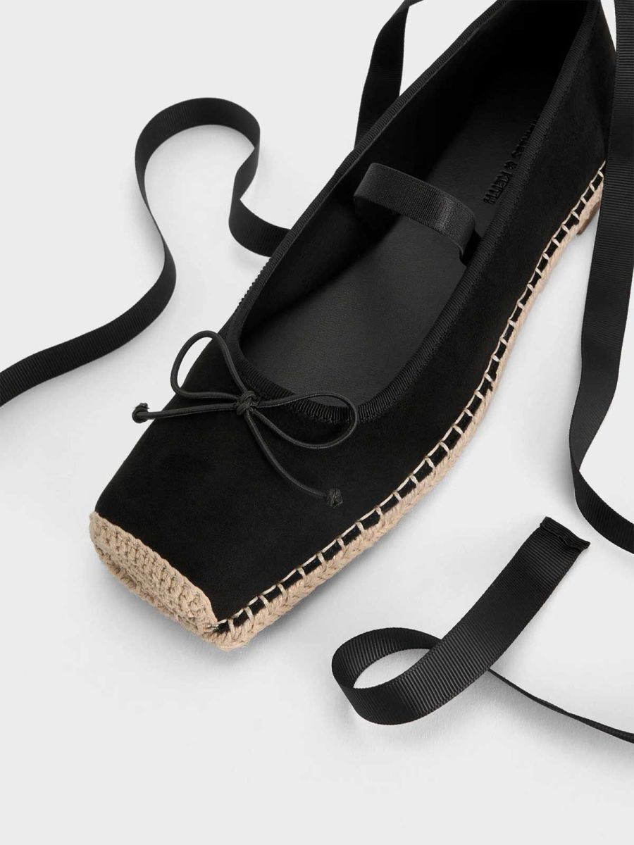 Faux Suede Bow Tie-Around Espadrille Ballet Flats