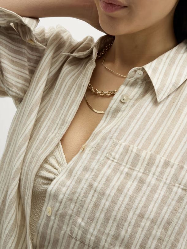 Pure Linen Collared Oversized Girlfriend Style Shirt
