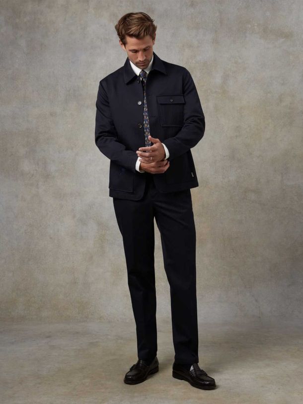 Mens Rich Navy Wool Herringbone Suit
