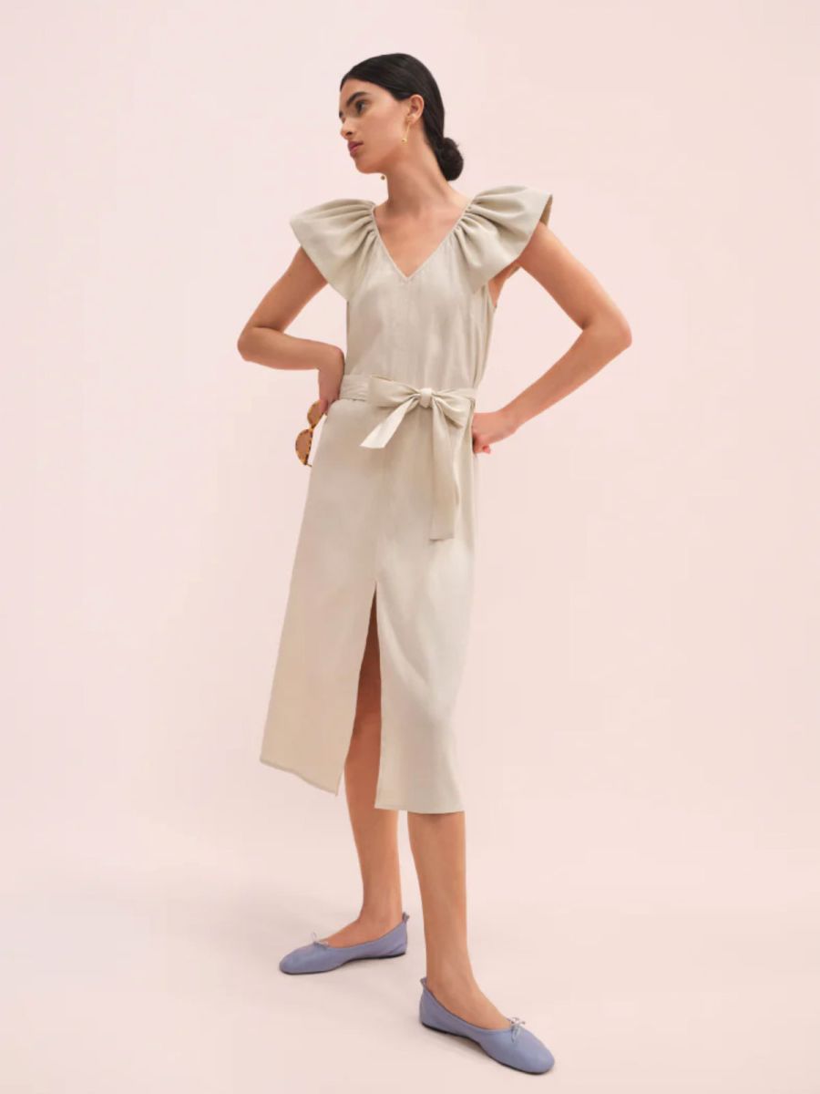 Linen Flutter Sleeve Dress
