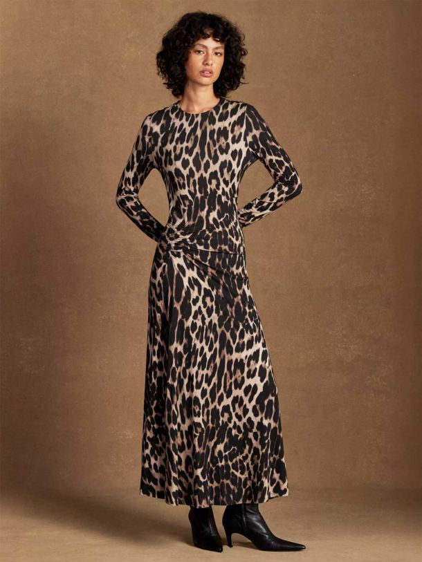 Leopard Print Ruched Maxi Dress by Ro&Zo