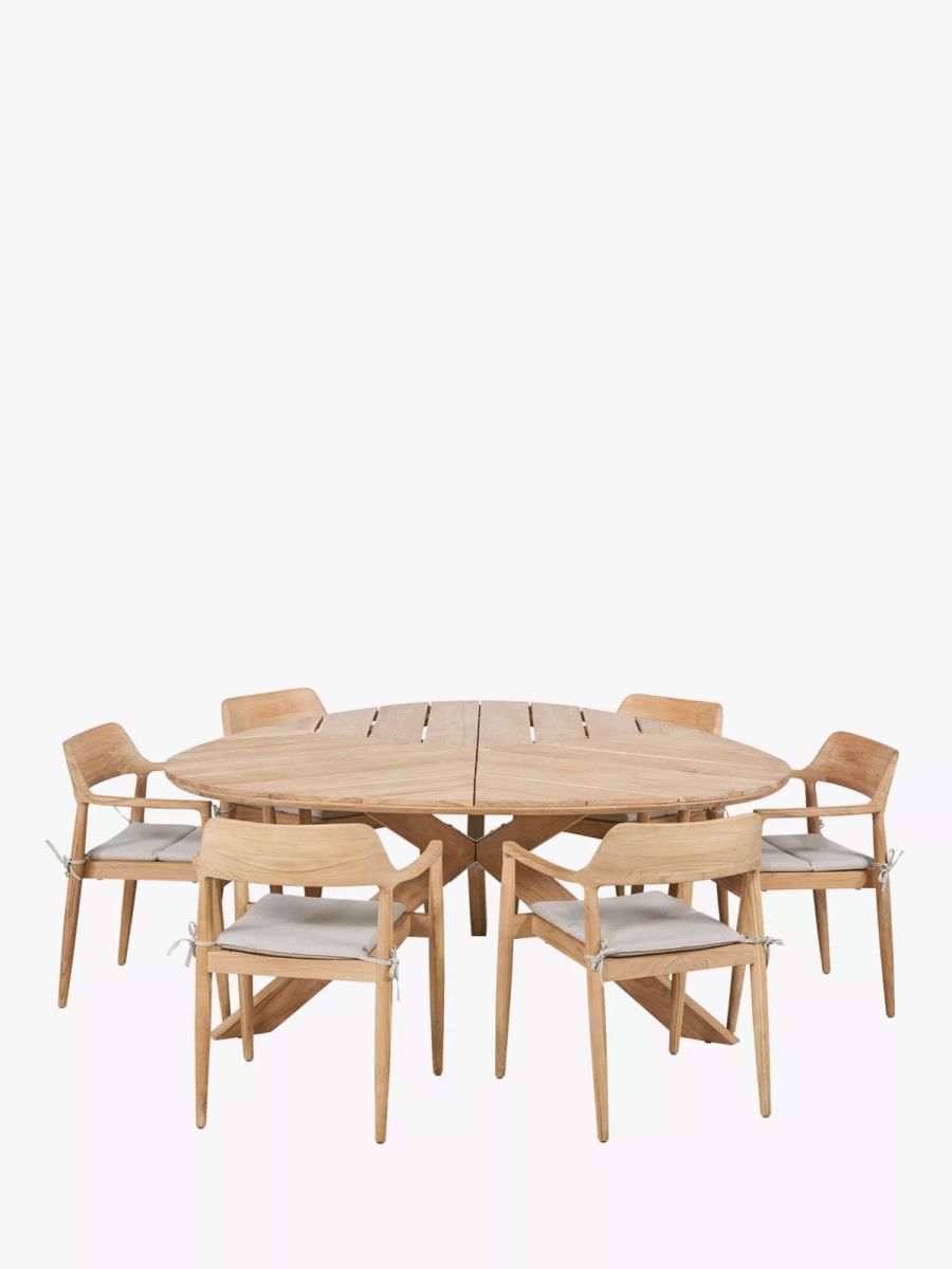 Reuleaux 6-Seater Round Wood Garden Dining Table & Chairs