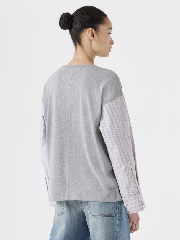 Woven Mix Long Sleeve T-Shirt