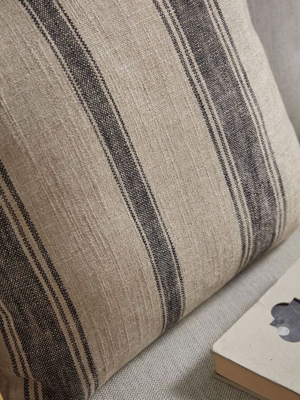 Black & Natural Striped Cushion Cover