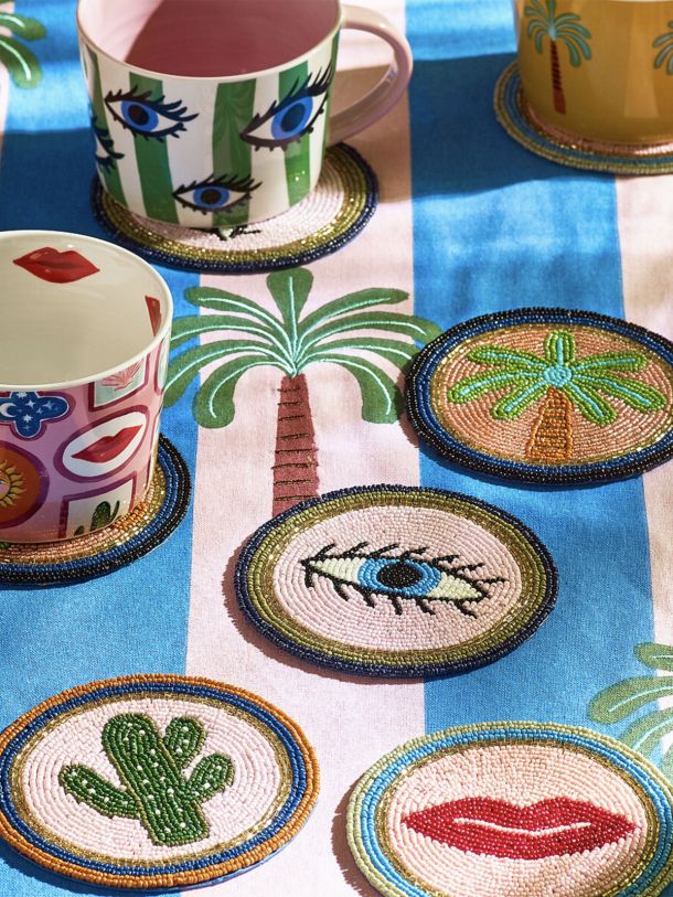 4 Electric Coast Icon Beaded Coasters