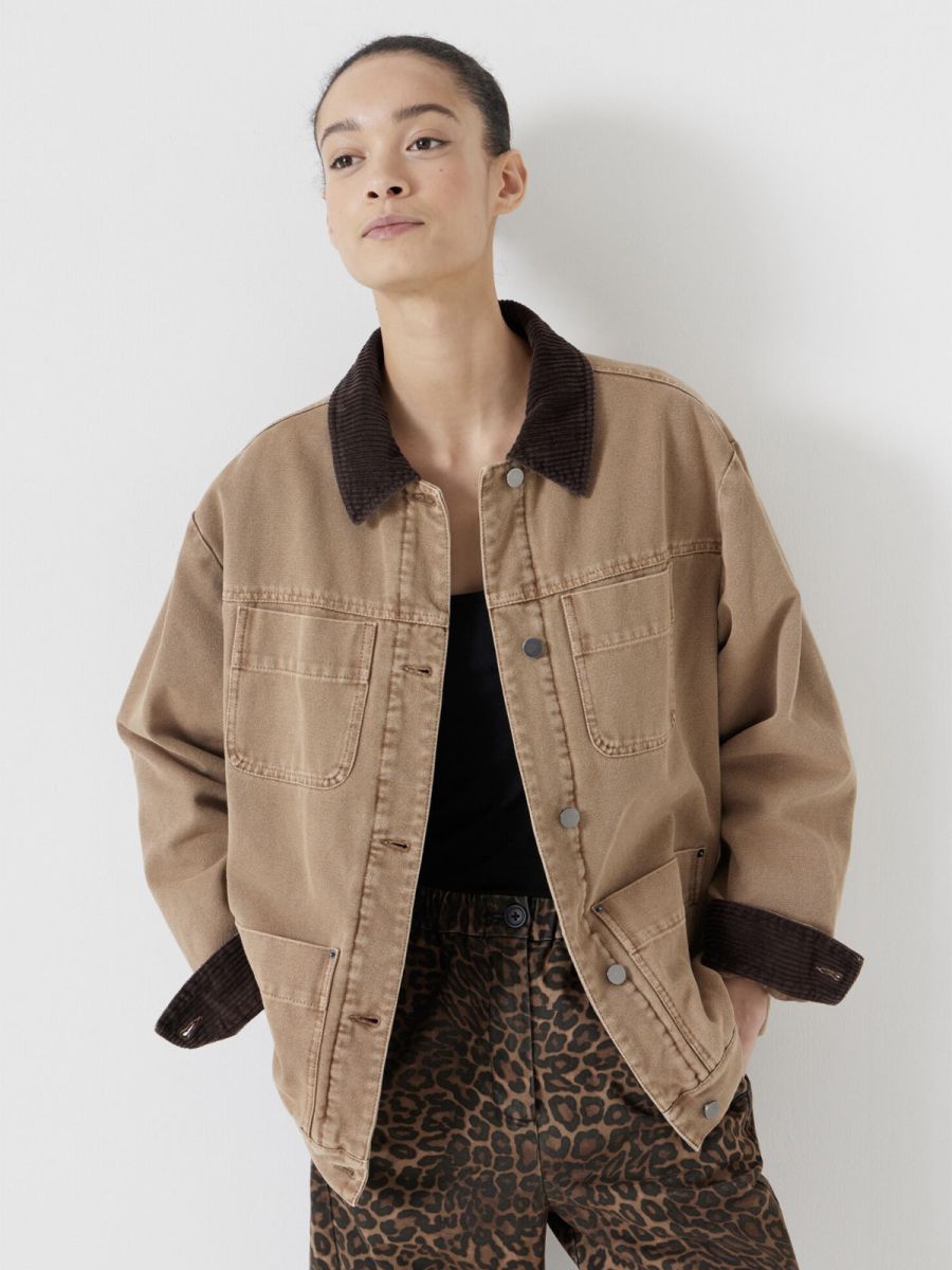 Cord Collar Jacket in Stone Brown