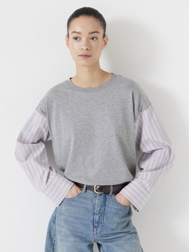 Woven Mix Long Sleeve T-Shirt