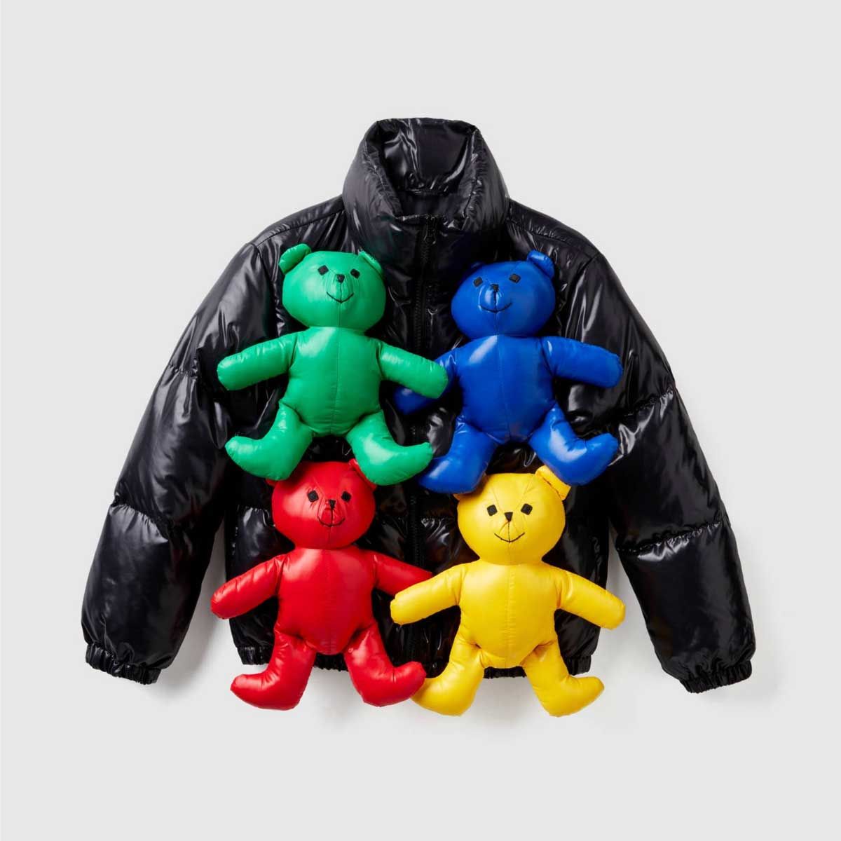 Black puffer jacket with teddy bears