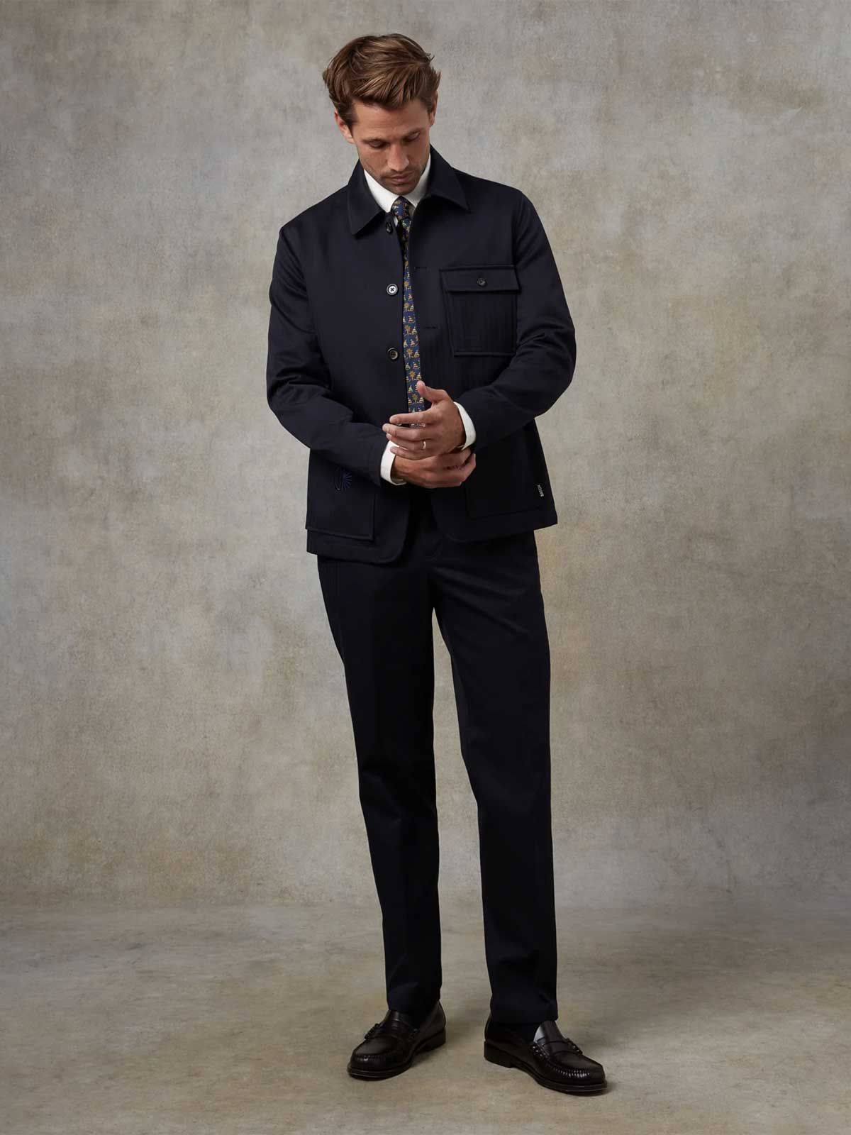 Mens Rich Navy Wool Herringbone Suit