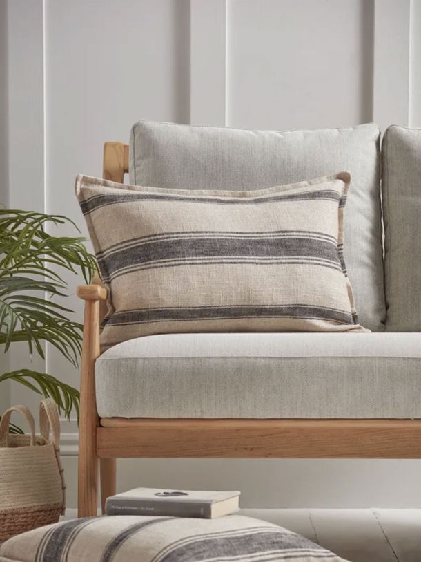Black & Natural Striped Cushion Cover
