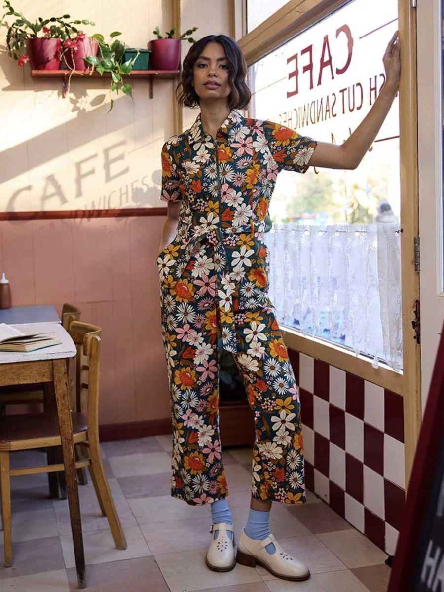 Mork Retro Floral Print Boilersuit