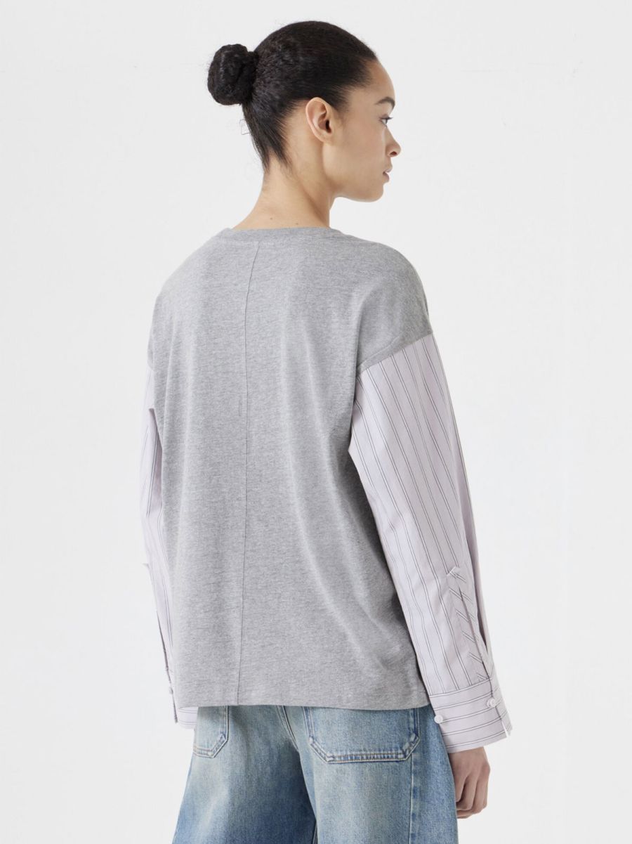 Woven Mix Long Sleeve T-Shirt
