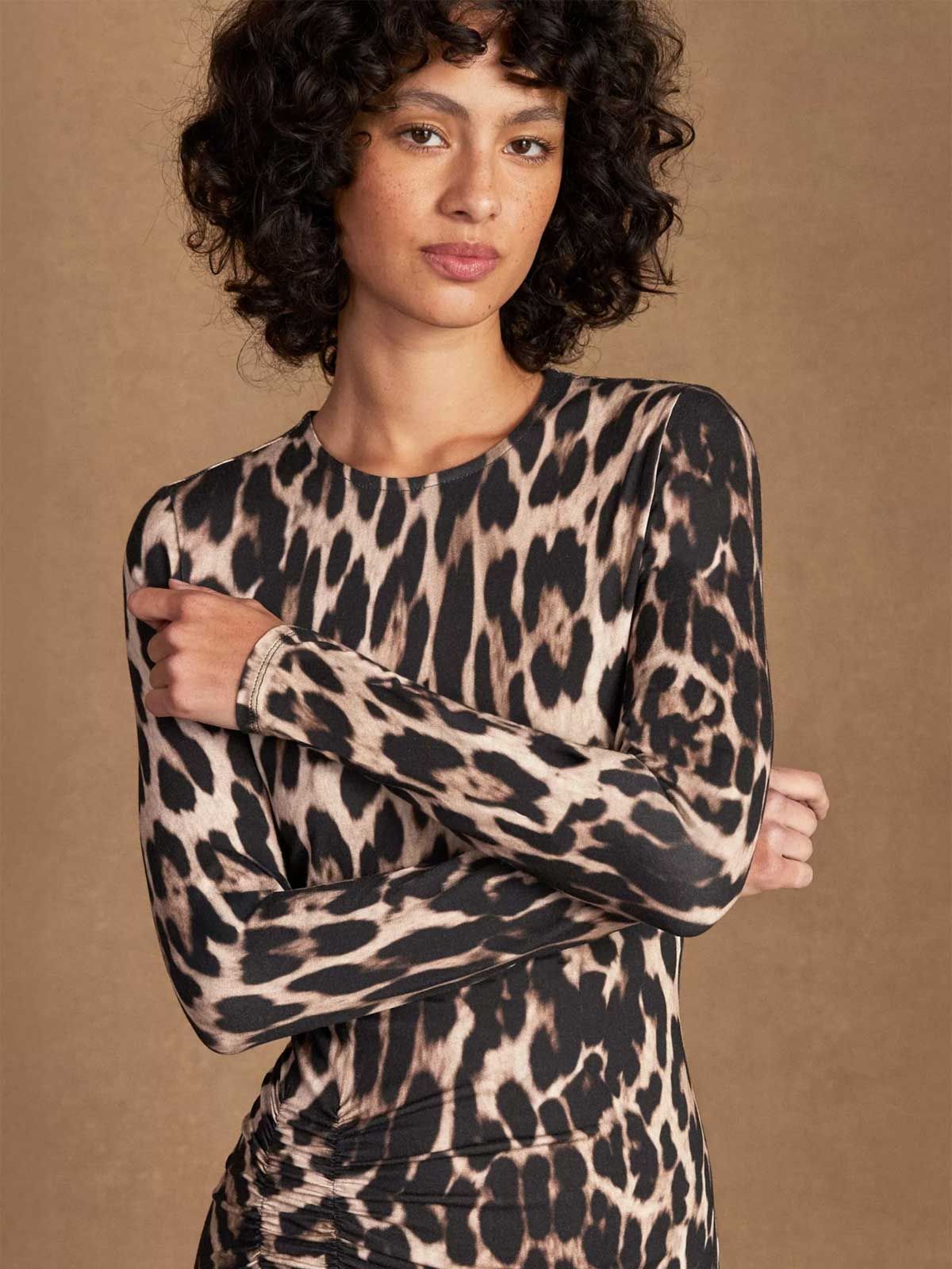 Leopard Print Ruched Maxi Dress by Ro&Zo