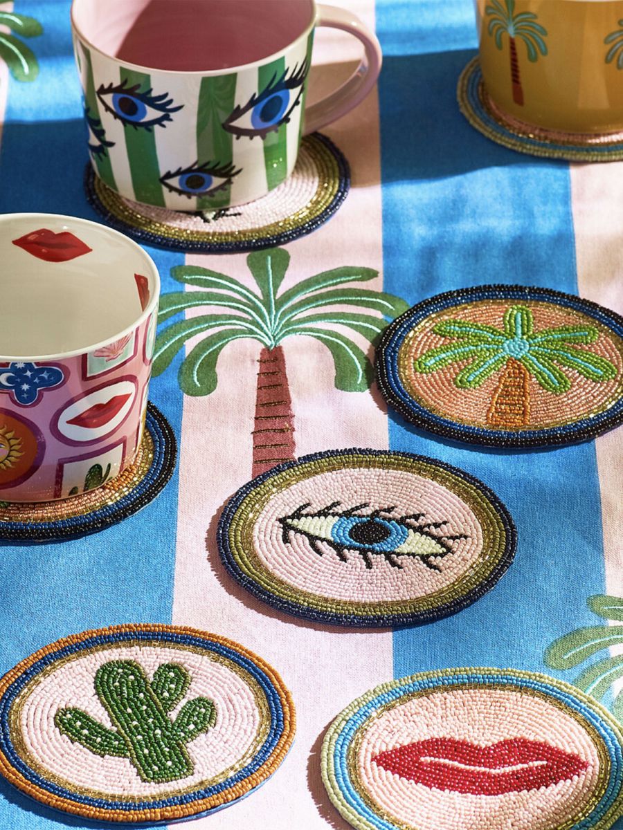 4 Electric Coast Icon Beaded Coasters