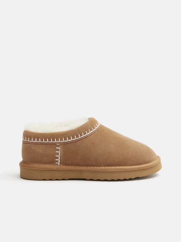 Padded Collar Sheepskin Snug Slippers