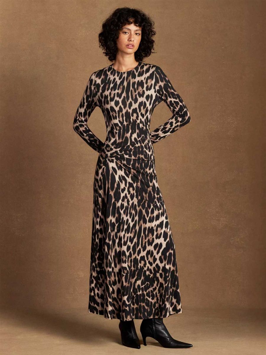 Leopard Print Ruched Maxi Dress by Ro&Zo