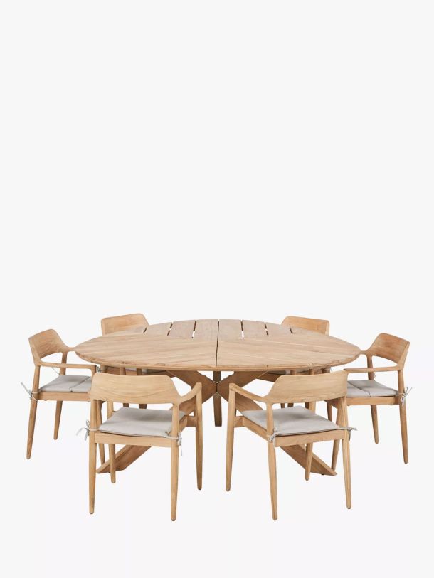 Reuleaux 6-Seater Round Wood Garden Dining Table & Chairs