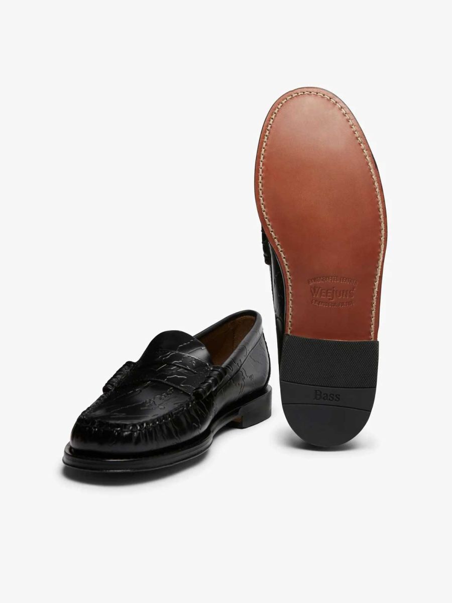 GH Bass x Maharishi Men Larson Penny Loafers Black Embossed